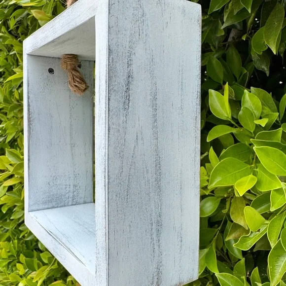 Handmade Hanging Square Floating Shelf | Rustic Wood Cube with Rope | Farmhouse - Picture 8 of 12